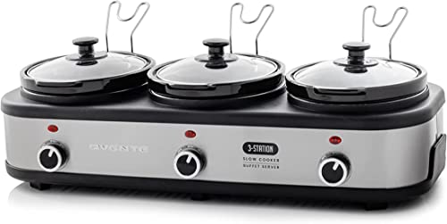 Ovente Stainless Steel Triple Slow Cooker Buffet Server with Glass Lid &...