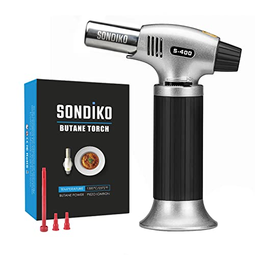 Sondiko Butane Torch S400, Refillable Kitchen Torch Lighter, Fit All Butane...