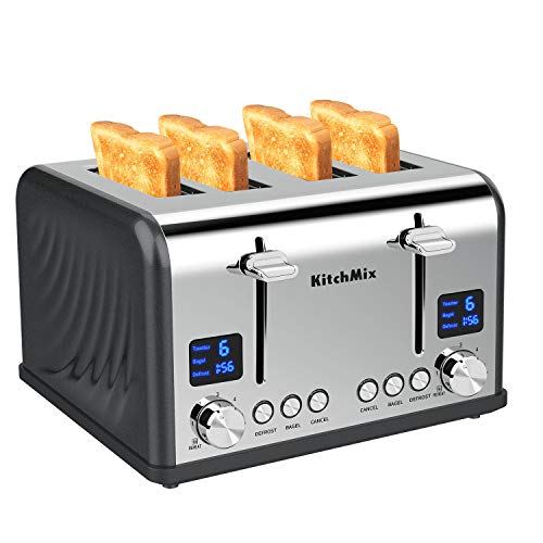 KitchMix Toaster 4 Slice, Bagel Stainless Toaster with LCD Timer, Extra...