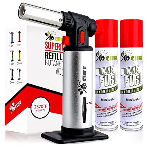Jo Chef Kitchen Torch With Butane included, Refillable Butane Torch, Creme...