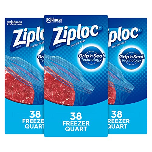 Ziploc Freezer Bags with New Grip 'n Seal Technology, Quart, 38 Count, Pack...