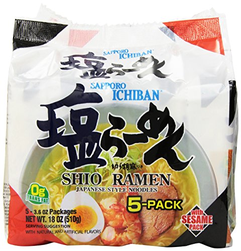 Sapporo Ichiban Shio Ramen Noodles, 3.6 oz., 5 Count (Pack of 6)