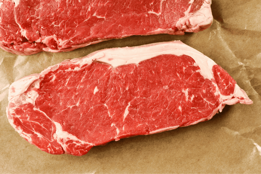 raw New York strip steak