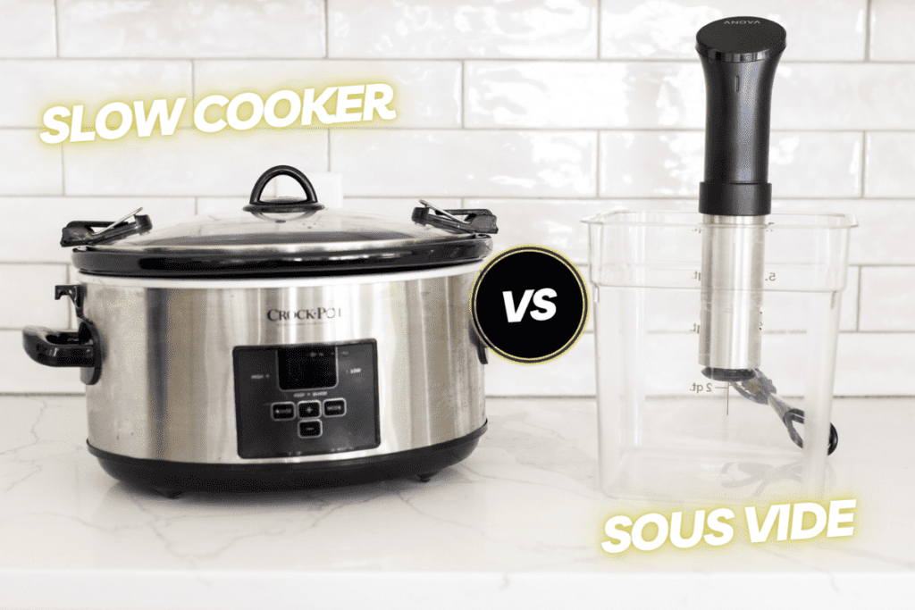sous vide next to slow cooker with vs text inbetween
