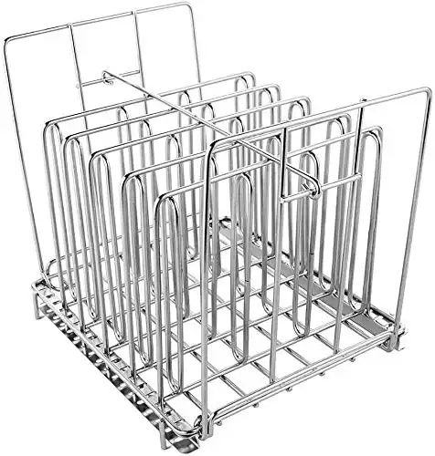 Jork Products Sous Vide Rack, 12 Quart, Adjustable Dividers, No-Float Bar, Collapsible, Stainless Steel, Includes 3 Reusable Bags