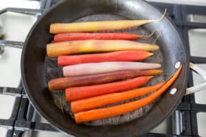 sous vide carrots in pan